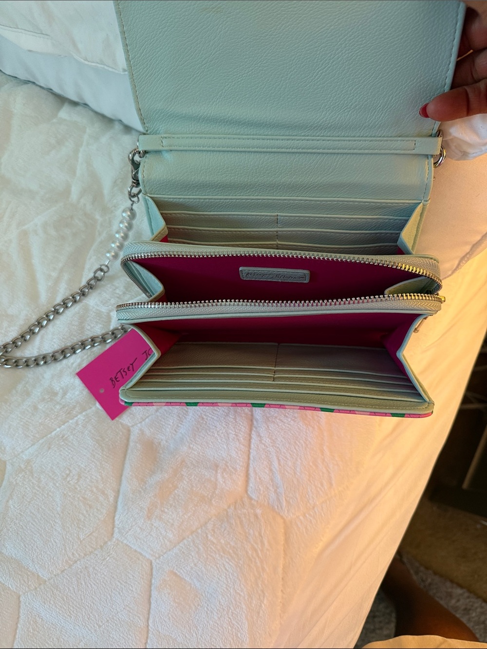Betsey Johnson Playful Mint & Pink Crossbody Bag with Golf Motif - Picture 5 of 6